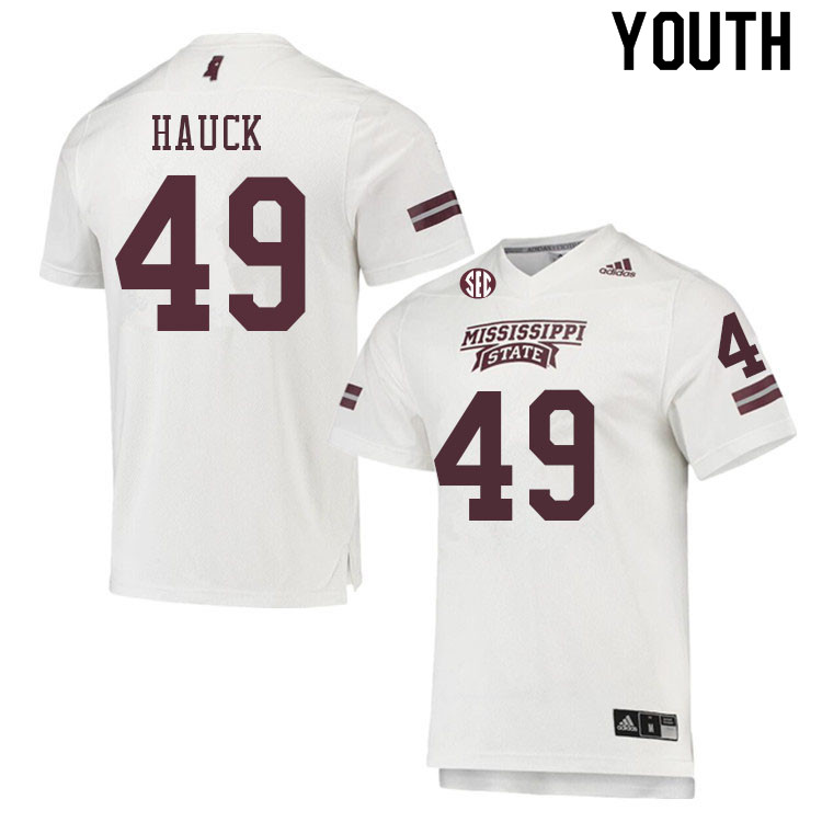 Youth #49 Marlon Hauck Mississippi State Bulldogs College Football Jerseys Sale-White - Click Image to Close